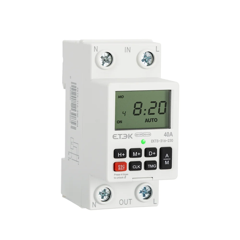 ETEK  220V Din Rail Weekly Days Hour Programmable Intelligent relay 40A 2p with Battery 7 Days Countdown Timer EKTS316 5