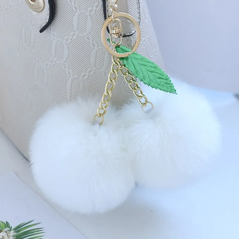 Buy Curatelier Rian Faux Fur Khaki Pom Pom Powder Puff Ball With Pink  Grosgrain Ribbon Key Ring Bag Charm