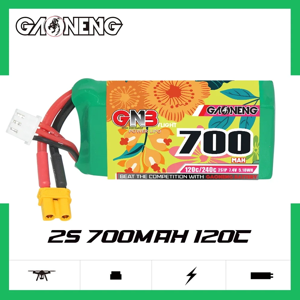 

GAONENG GNB 700mAh 2S 120C 240C 7.4V XT30 LiPo Battery Square Type Multirotor 150 Size 120 FPV Torrent 110 Micro Mini Quadcopt