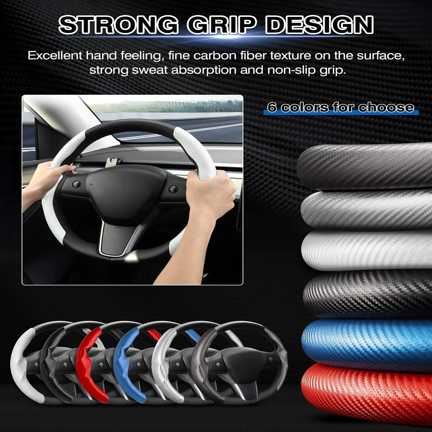 Custom-Fit Tesla Model Y Model 3 Steering Wheel Cover Non Slip White Carbon  Fiber with Steering Wheel Trim Protector Accessories - AliExpress