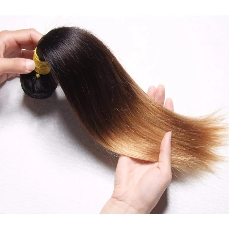 Ombre Brazilian Virgin Human Hair Bundle 12-26Inch Straight Weave Double Weft Extension Hair Bundle 100g/PC T1B/4/27