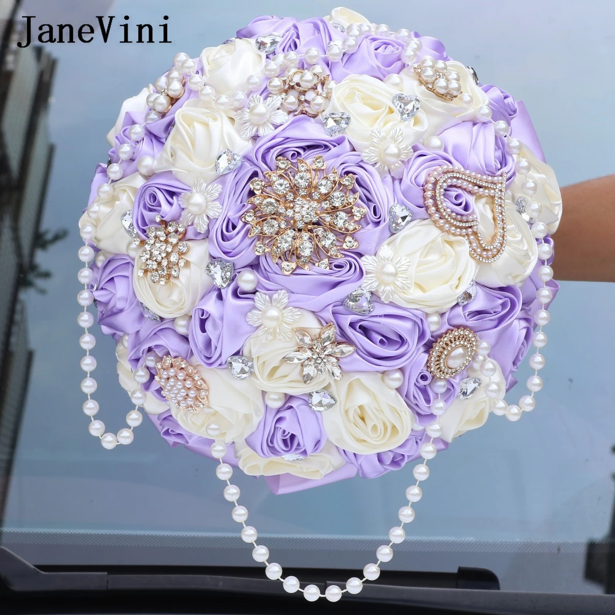 Janevini luxuriöse hellviolette Strass Kristall blume Hochzeits sträuße Perlen Schmuck Braut Brautjungfer Ehe Hand Blume