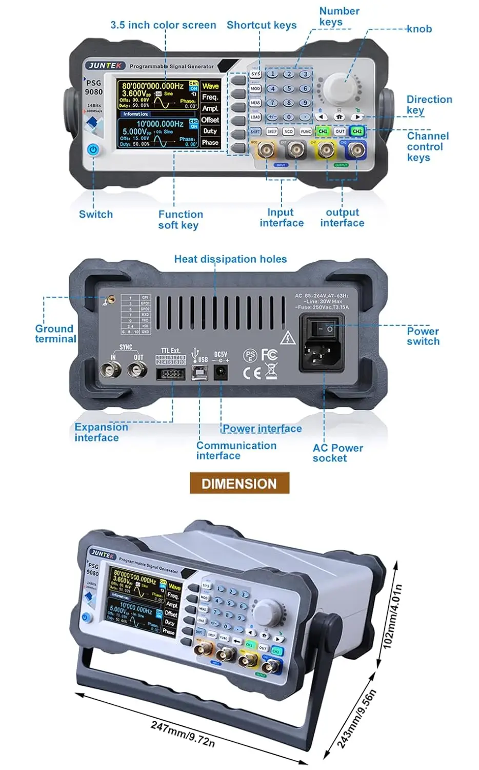 Programmable Function Arbitrary Waveform DDS Dual-Channel Digital Control Frequency Meter Signal Generator PSG9080