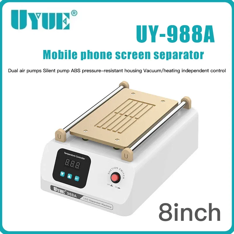 UYUE988A dual air pump 8 inch mobile phone screen separator silent pump screen remover LCD separator 400W heating