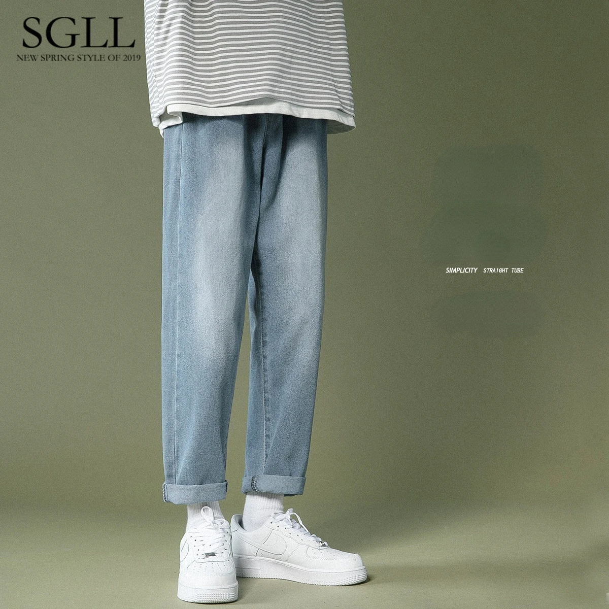 Wholesale 2022 Denim Jeans Men's Wide Leg Straight Korean Fashion Spring Autumn Loose Light Blue Street Casual Pants Trousers