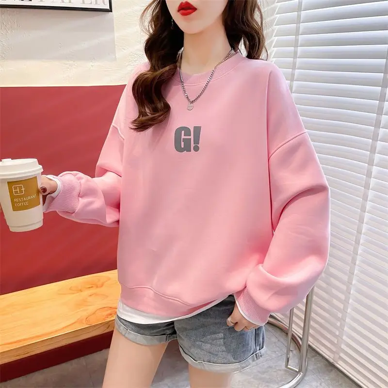 Round Neck Green Graphic Women's Sweatshirt Loose Kawaii