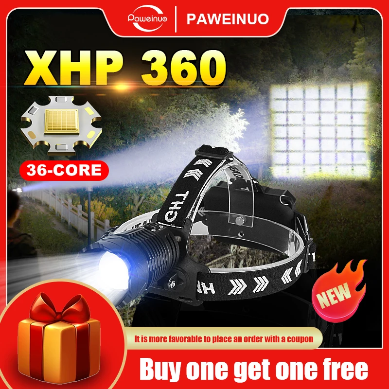

Newest XHP360 Headlamp 18650 USB Rechargeable 4 Lighting Mode High Power Head Flashlight Zoomable LED Headlamp Fishing Headlamp