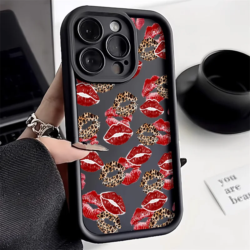 Stylish Black and Red Kiss Print Soft Silicone Phone Case