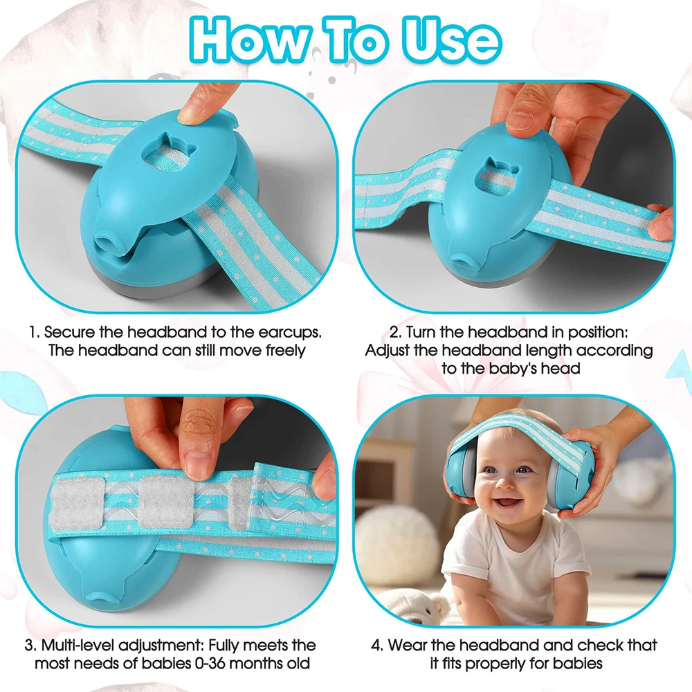 YHKEMA Baby Noise Canceling Ear Muffs Adjustable Headphones for Infant Ages 0-3 Years Baby Ear Protection Helps Improves Sleep