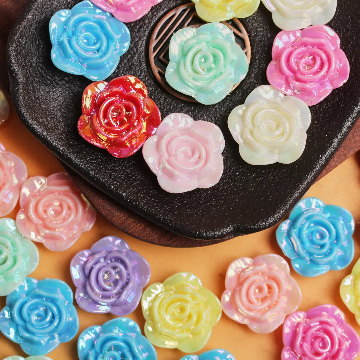 500g/pack Acrylic 19.2mm Solid Color Flat Bottom Perforated Rose Flower Beads DIY Jewelry Accessories Wholesale