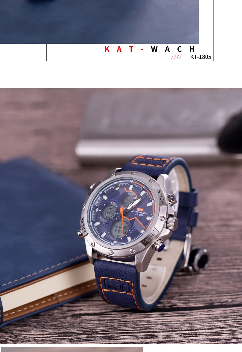2022 KAT-WACH Fashion Chronograph Leather Sport Wristwatches Men Military Date Electronic Timing Men's Watches Relogio Masculino