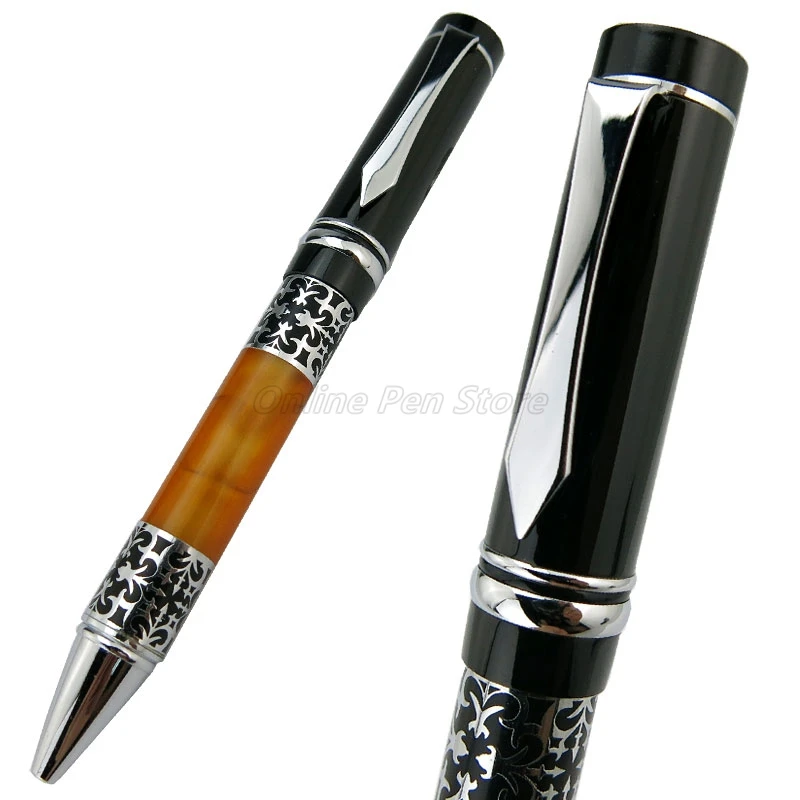 Bookworm 675 Celluloid Silver Flower Pattern Twist Balllpoint Pen Refillable Professional Stationery Writing Tool Gift Pen