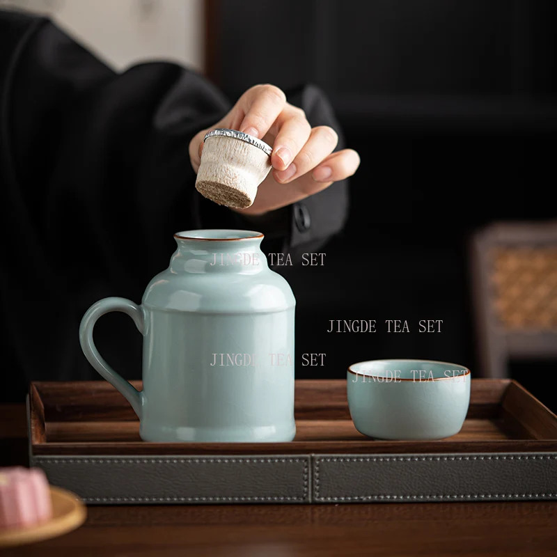 13x15cm Creative Ceramic Ru Kiln Small Warm Pot High end Stewed Tea Utensils Household Tea Set Mug