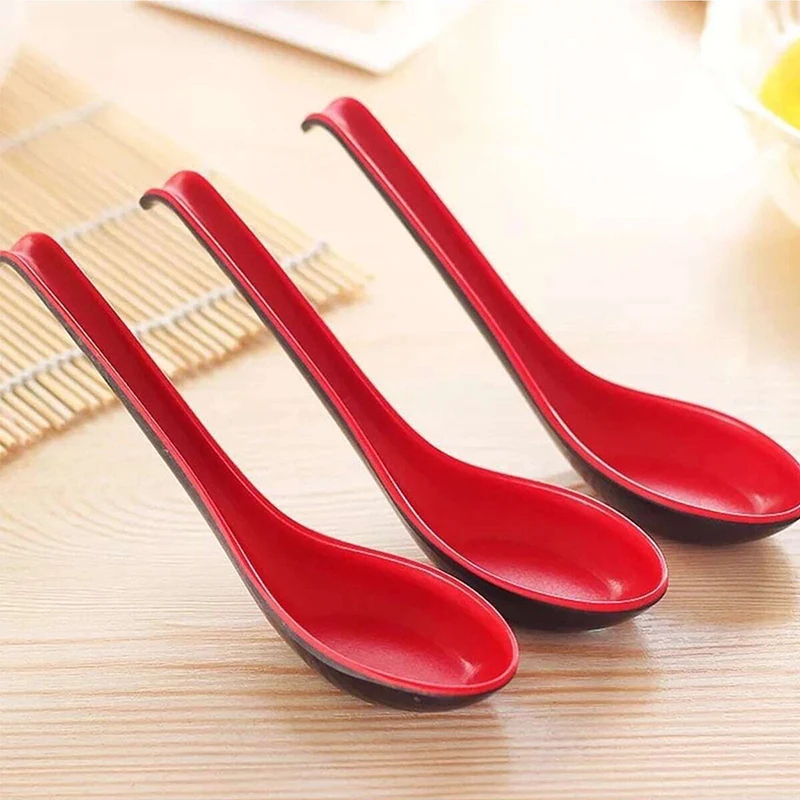 Red and Black Soup Spoons Spoon Plastic Bicolor with Hook Practical Portable Long Handle Anti Scalding Antiskid TMZ 5pcs soup spoon,plastic spoon