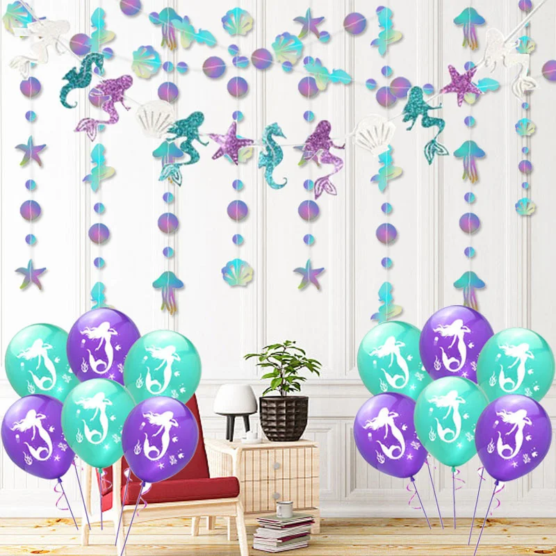 29-Piece Mermaid Birthday Party Decorations Kit - Includes Banner, Cake Toppers & Hanging Decor