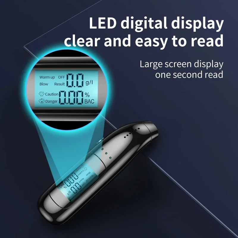 Portable LCD Non-Contact Alcohol Tester USB Rechargeable Alcohol Detector Electronic Breathalyzer with LED Digital Display