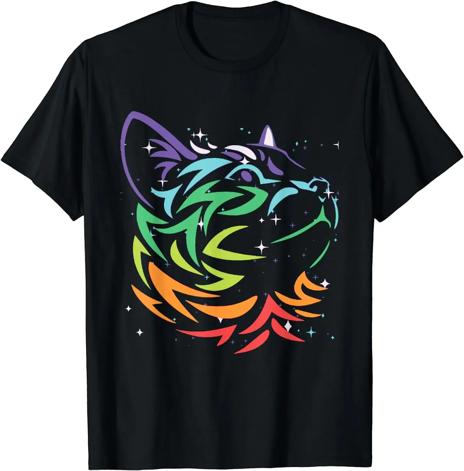 

Tees Streetwear Cat Colorful Abstract Cat Lovers Cat T-Shirt for Men Women Men Clothing Cotton Casual Daily Four Seasons