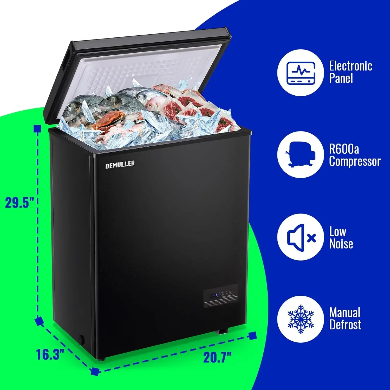 Chest Freezer with Electronic Panel, Accurate Temperature Display to 1 ℉, Black Deep Freezers with 2 Removable Baskets, Compact 5