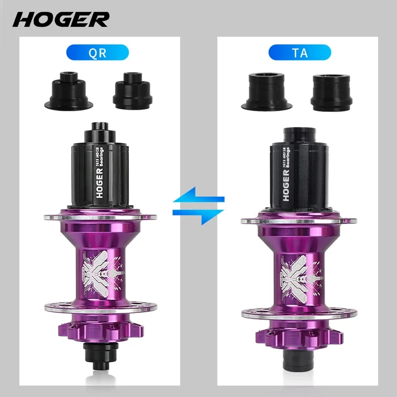 Mountain bicycle hubs HOGER MTB HUB Front Rear 32 36 Holes QR Thru-axle Exchange HG Mountain Bike Disc Brake Bicycle Hub 7-12S 120 Click Hub 6 Bearing