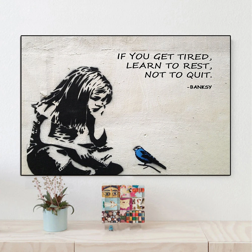 Banksy Girl With Blue Bird Graffiti Street Art Lienzo Lienzo Listo