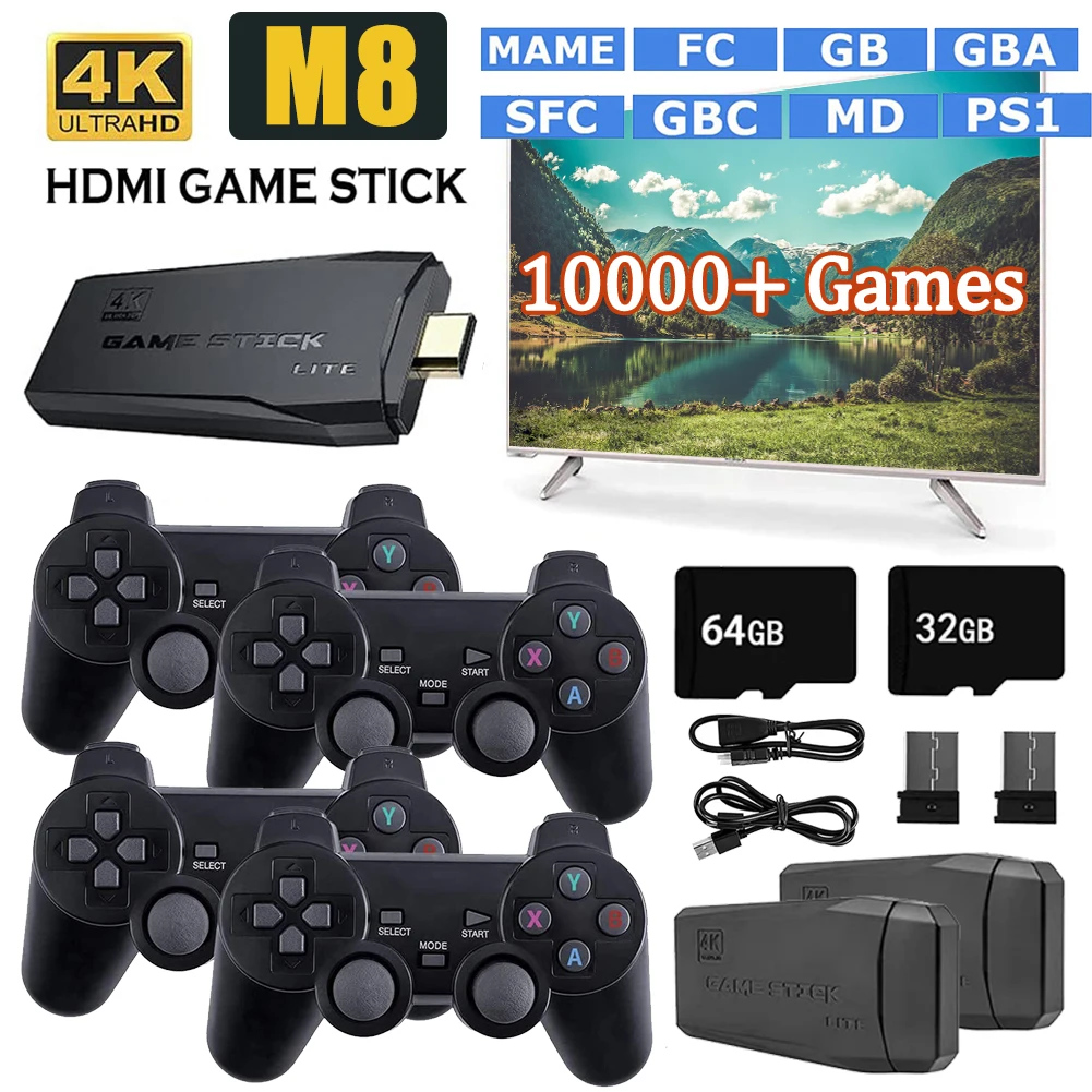  CONSOLE GAME STICK MINI RETRO 4K 10000+ JOGOS 2 CONTROLE SEM  FIO PS1 : Toys & Games