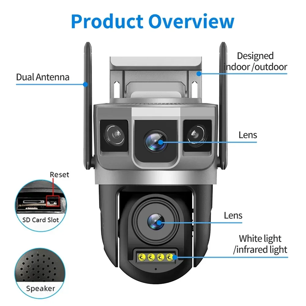 PEGATAH WIFI IP Camera CCTV 4MP Dual Lens Three Screen Auto Tracking Outdoor Video Security Surveillance PTZ Cameras V380 Pro