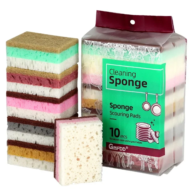 1-10pcs Kitchen Dishwashing Sponge Multi-functional High Density Clean Rub Pot Rust Scouring Bathroom Cleaning Tools Household