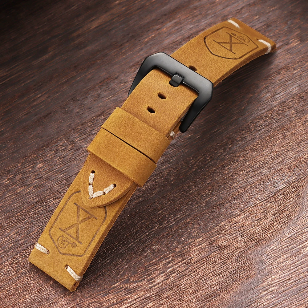 Dark Brown Genuine Leather Men's Wrist Bracelet with Universal Stitching Strap