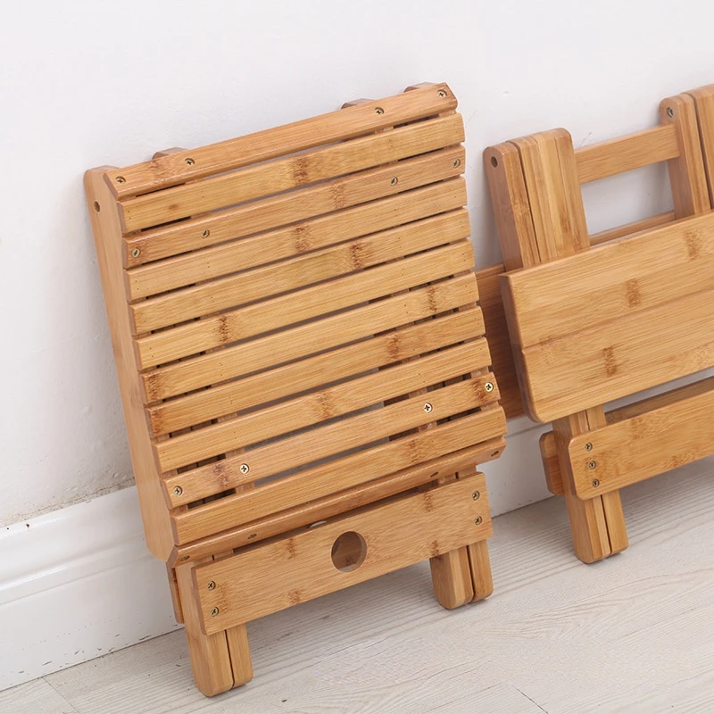 Bamboo Folding Stool Solid Wood Fishing Chair Square Bench Multi-Function Collapsible Shower Footstool Portable Home Furniture