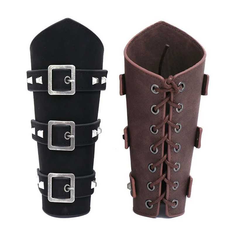 Unisex Pu Leather Gauntlet Bracer Arm Armor Wristband Protector Cuff String Steampunk Bangle Buckle Bracers Cosplay Props