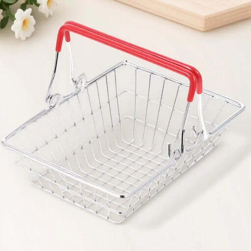 미니 쇼핑 바구니 철제 데스크탑 수납 정리함 장 휴대용 바구니 가젯 소형 데스크탑 장식품 사진 촬영용