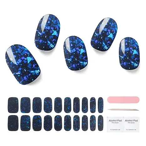 20Tips Pink Macaron UV Semi Cured Gel Nail Strips Full Set of Stickers White Black Bare Pressed Nail DIY Long Lasting Wraps