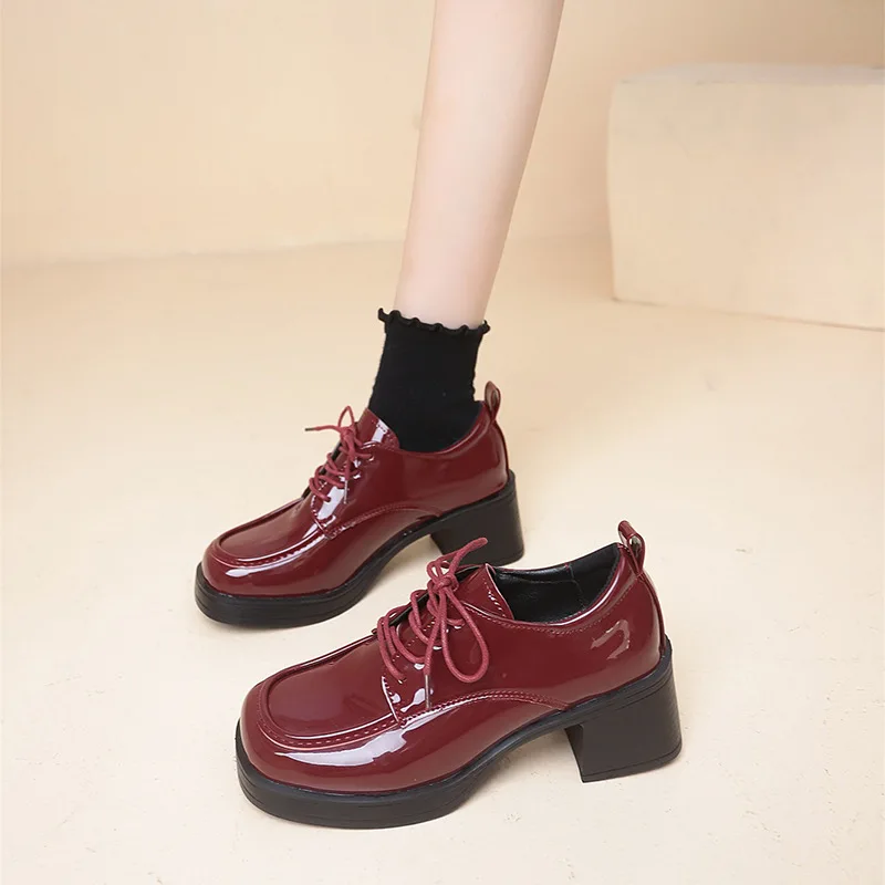 Autumn Women New High Heels Thick Heel Pumps Spring Autumn Square Head Solid Colour Lightweight Leather Shoes Sapatilha Feminina 3