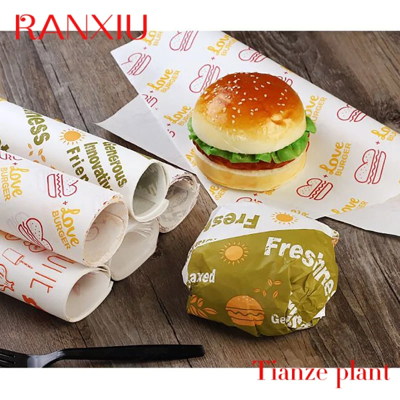 Custom customized wax paper greaseproof wrapping paper for hamburger sandwich paper for food packaging custom wholesale burger fast food packing box custom printed food packaging hamburger box