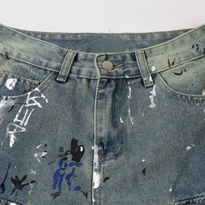 Graffiti Printed Denim Jeans Unisex Side Pocket Straight Cargo Jean Trousers Hip Hop Streetwear Casual Loose Joggers Jeans Pants