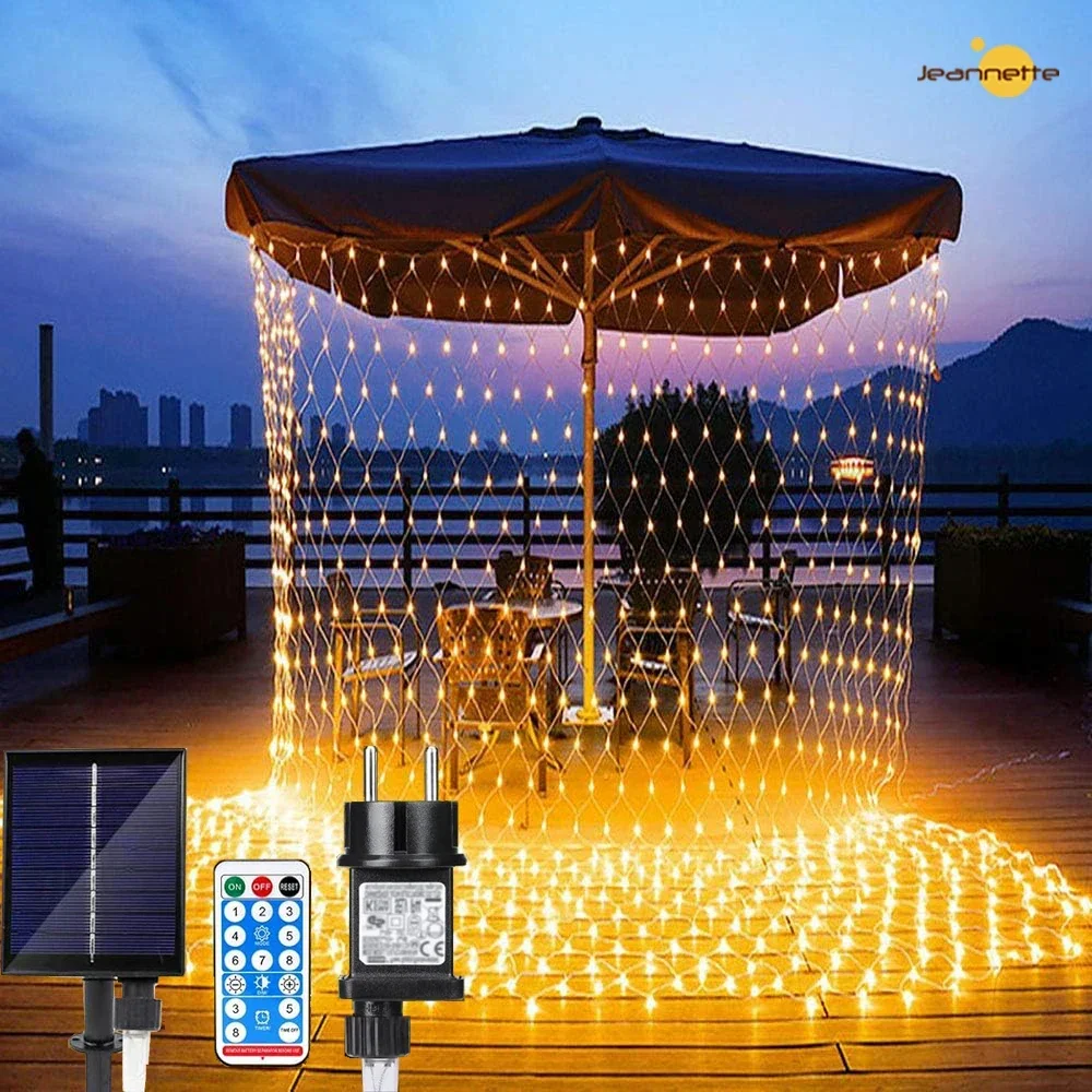 Solar LED Net Lights Outdoor 192led Light Network Leds Control 8 Modes Raincoat Chain Lights For Christmas Curtain Decor Balcony solar garden lights string lights