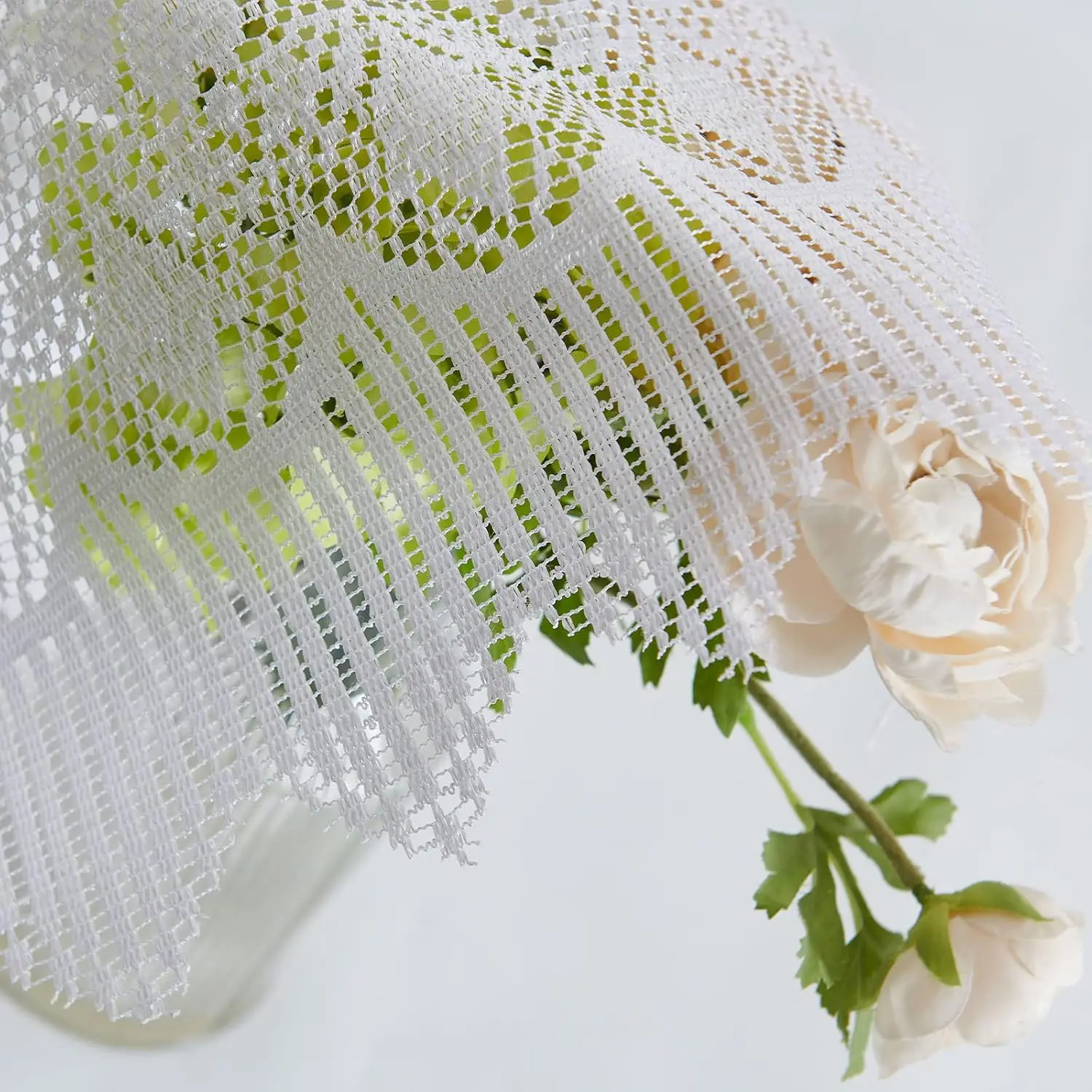 1Panel White Lace Kitchen Valance Sheer Curtains for Living Room Leaf Light Filtering Rod Pocket Rustic Sheer Valance JINCHAN window curtains tie valance curtain