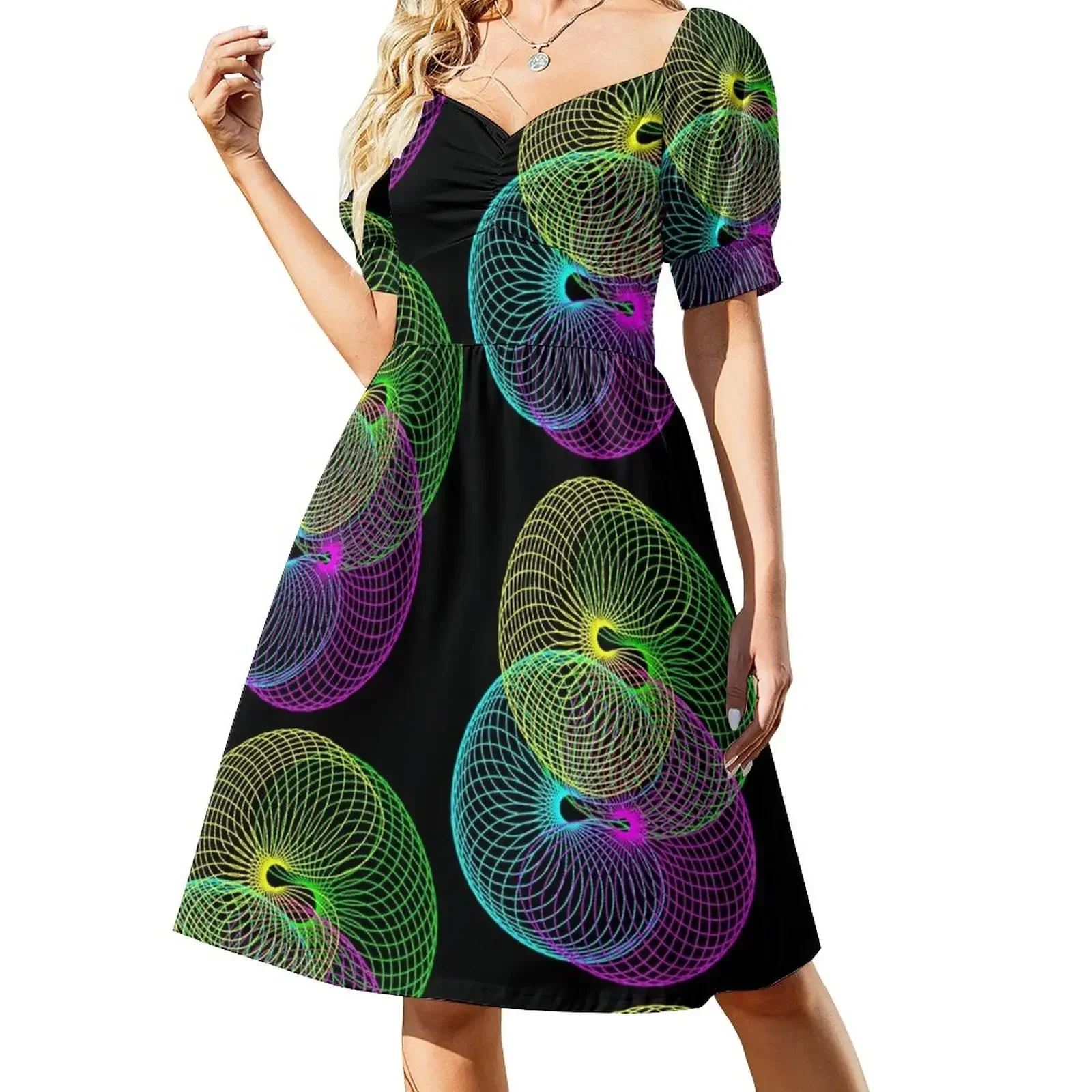 thumbnail image 1 of Vestido de manga corta de los años 80 vestido de cumpleaños para mujer vestido de fiesta de lujo ropa para mujer de verano, 1 of 7
