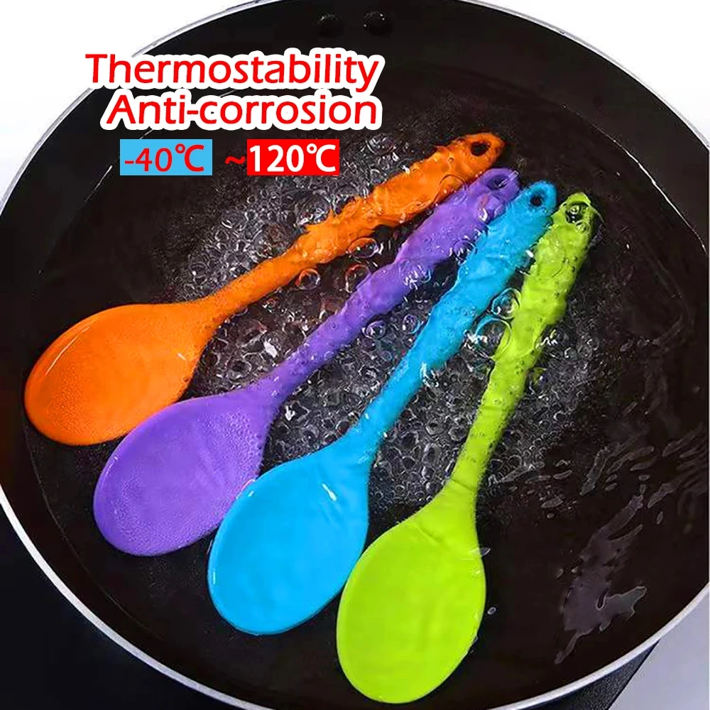 Silicone Spoon 1Pc Soft Long Handle Stirring Tableware Cooking Utensils Ladle Kitchen Accessories