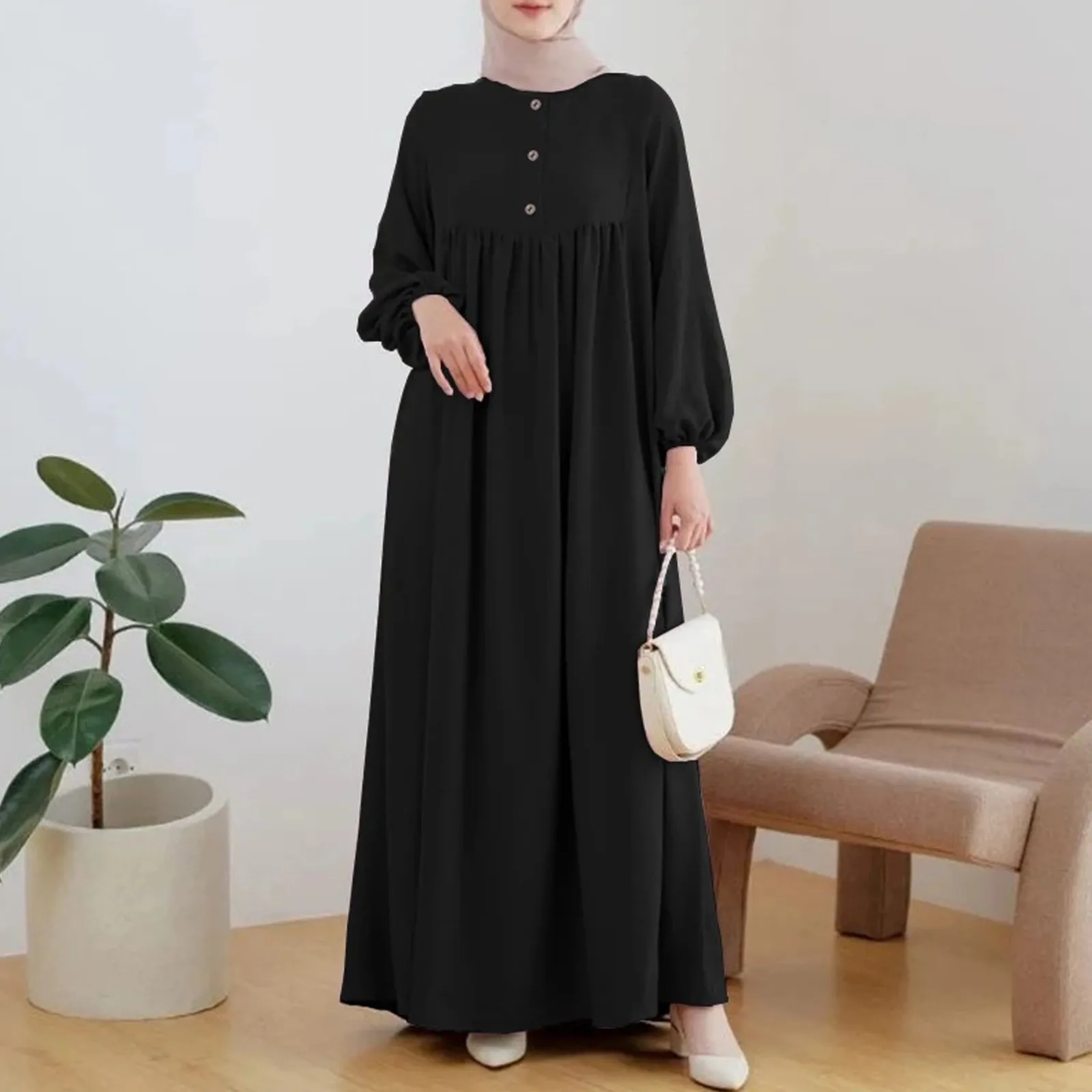 

Новинка, абайя под платье, женское мусульманское Макси-Платье, модное однотонное длинное платье с длинным рукавом, хиджаб, платья, женская мусульманская одежда