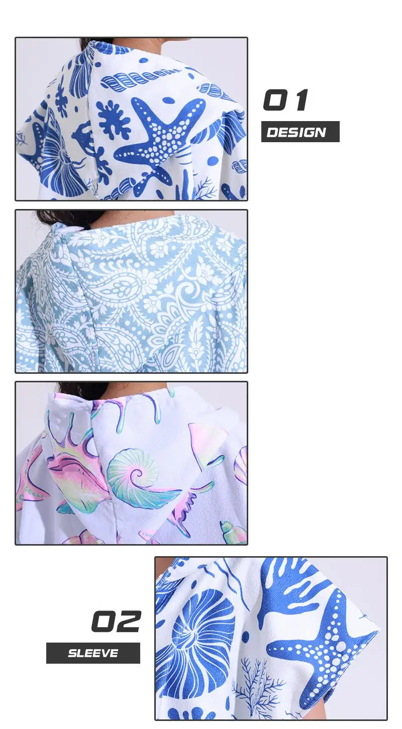 Bademantel im Ethno-Stil, Strandtuch, gewellt, gestreift, schnell trocknend, Badetücher, leichter Kapuzenumhang, Schwimmen, Surfen, Erwachsene, Damen, Herren, Poncho – Detail 14