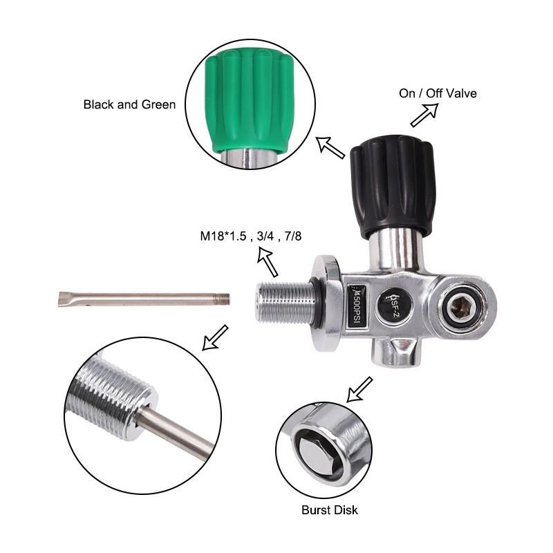 4500Psi 300Bar 30Mpa Scuba Diving DIN/YOKE Tank Valve for Scuba and Snorkel Divi