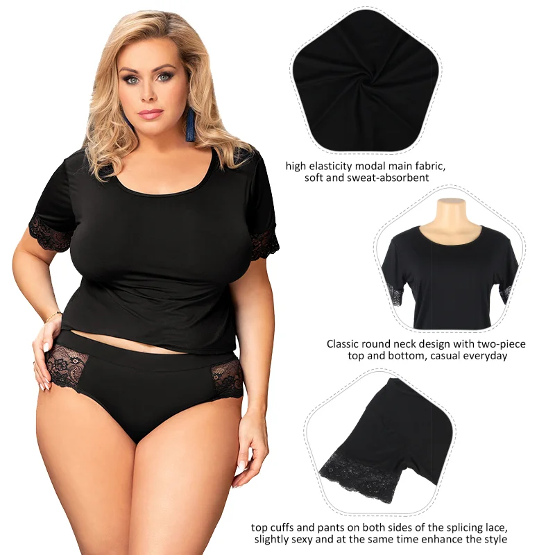 Comeondear Fashion Plus Size Modal Pajamas Casual Two Piece Nightwear Women Top Panty Elastic Short Soft Sleepwear Lingerie Sets