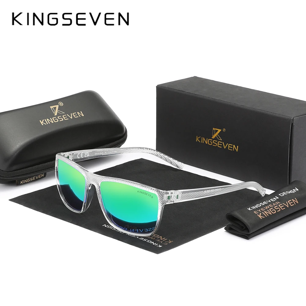 

KINGSEVEN прямоугольные солнцезащитные очки, противоскользящие, прозрачные, полная оправа, гранулированный дизайн, зеркальные линзы, очки, поляризация, UV400 очки