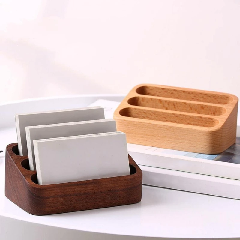 Solid Wood Desktop Business Card Display Stand Memo Holder Storage Box Beech Wood Card Organizer For Office card display stand desk card holder card holder