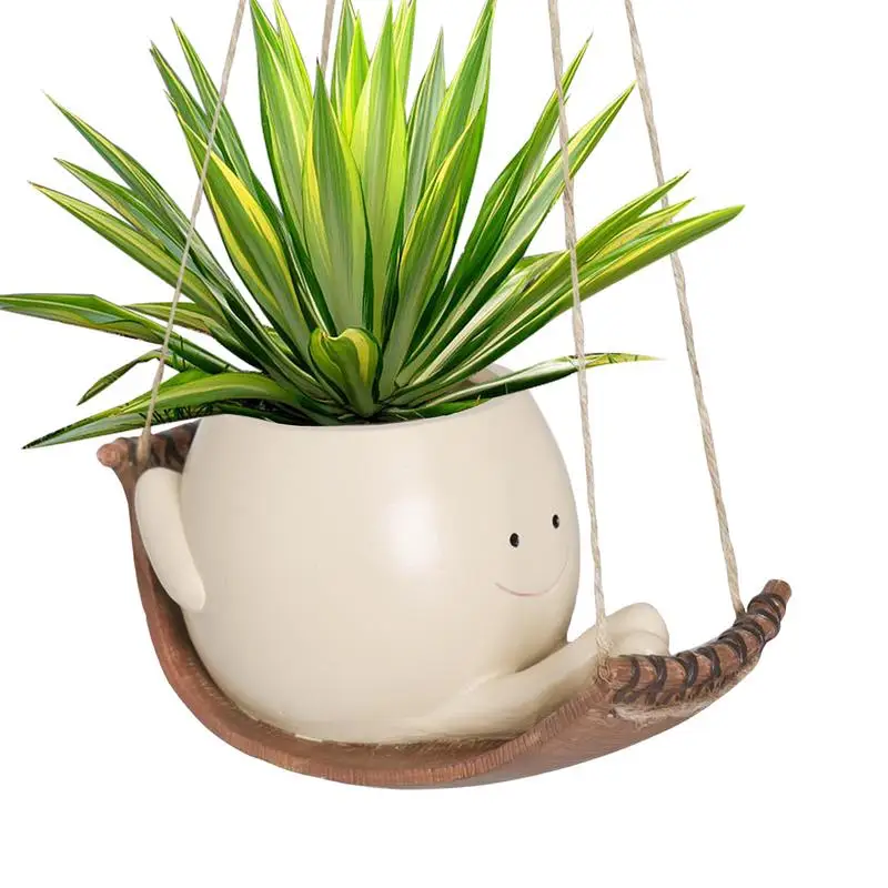 

Creative Swing Planter Cute Smiling Face Hammock Plant Pot Hangable Succulents Plants Pot Basket Home Indoor Hanging Pot