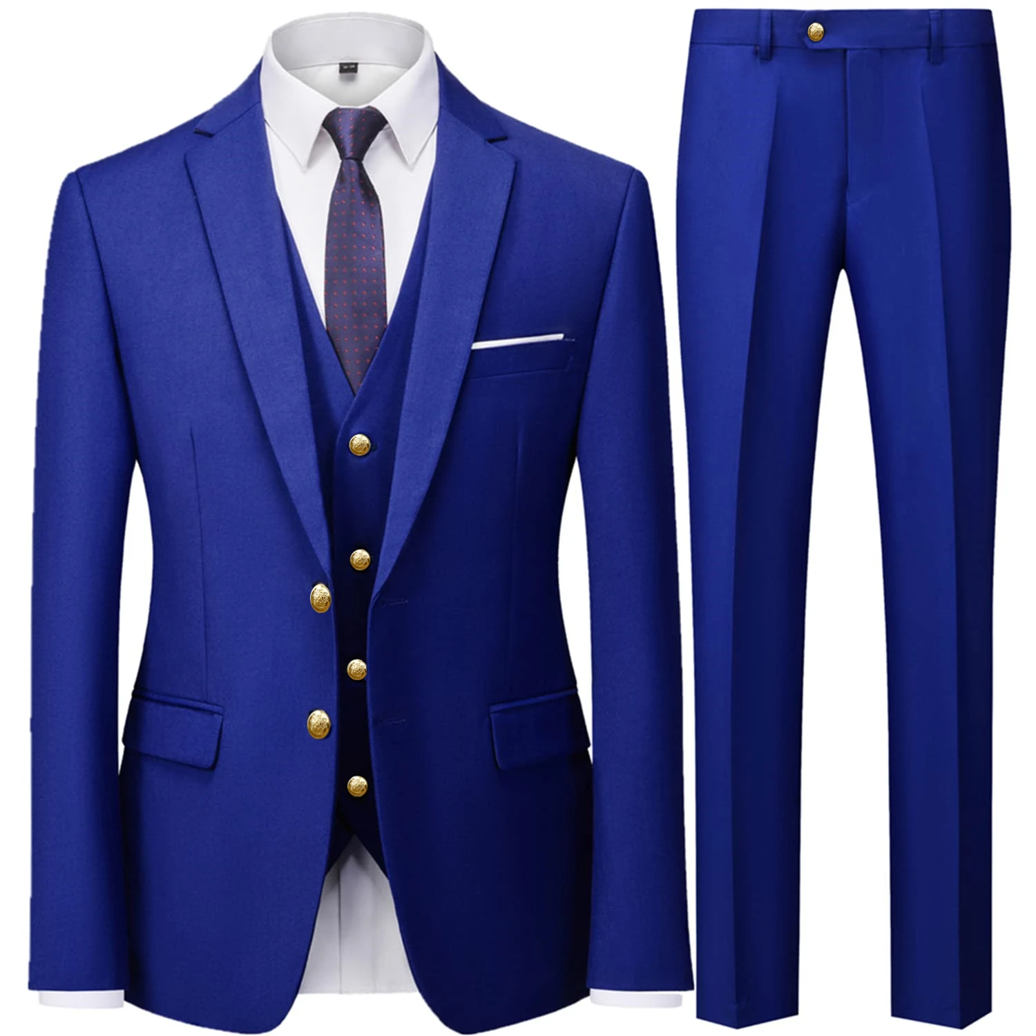 

2023 Fashion Men's Wedding Solid Color Casual Business Suit 3 Pieces Set / Male Two Button Blazers Trousers Pants Vest Waistcoat