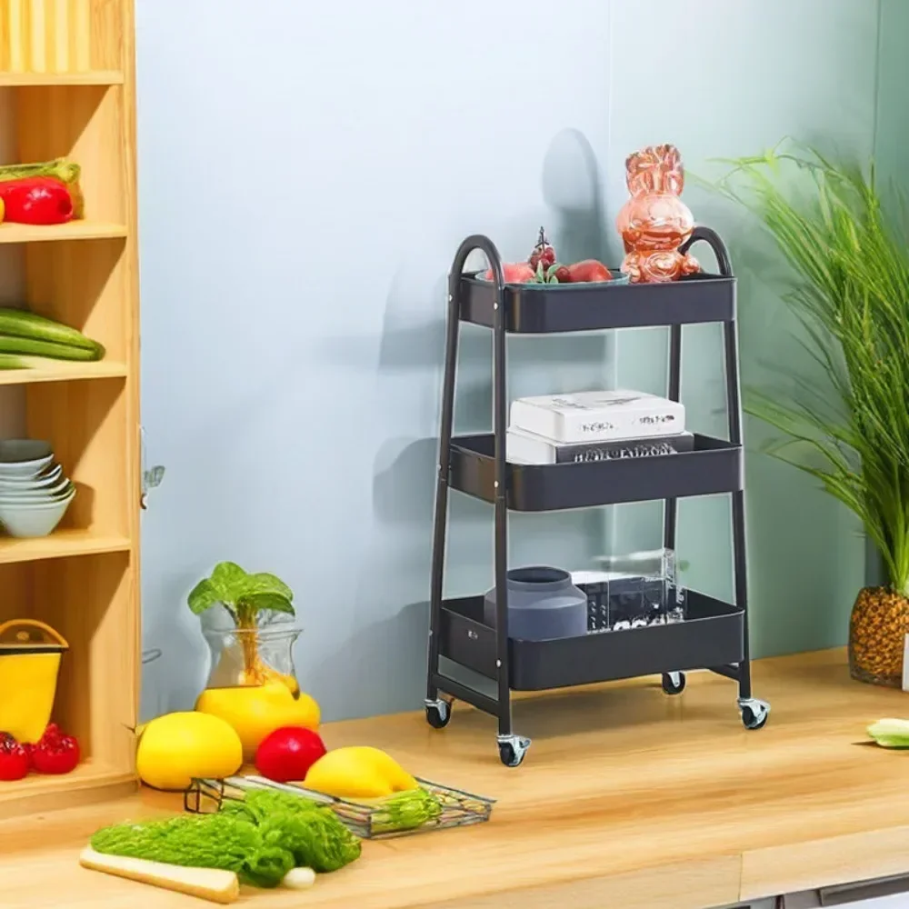 3 Tier Rolling Cart Mobile Utility Metal Storage Rack Multifunctional High Capacity Snack Storage Trolley Kitchen Organizer Rack