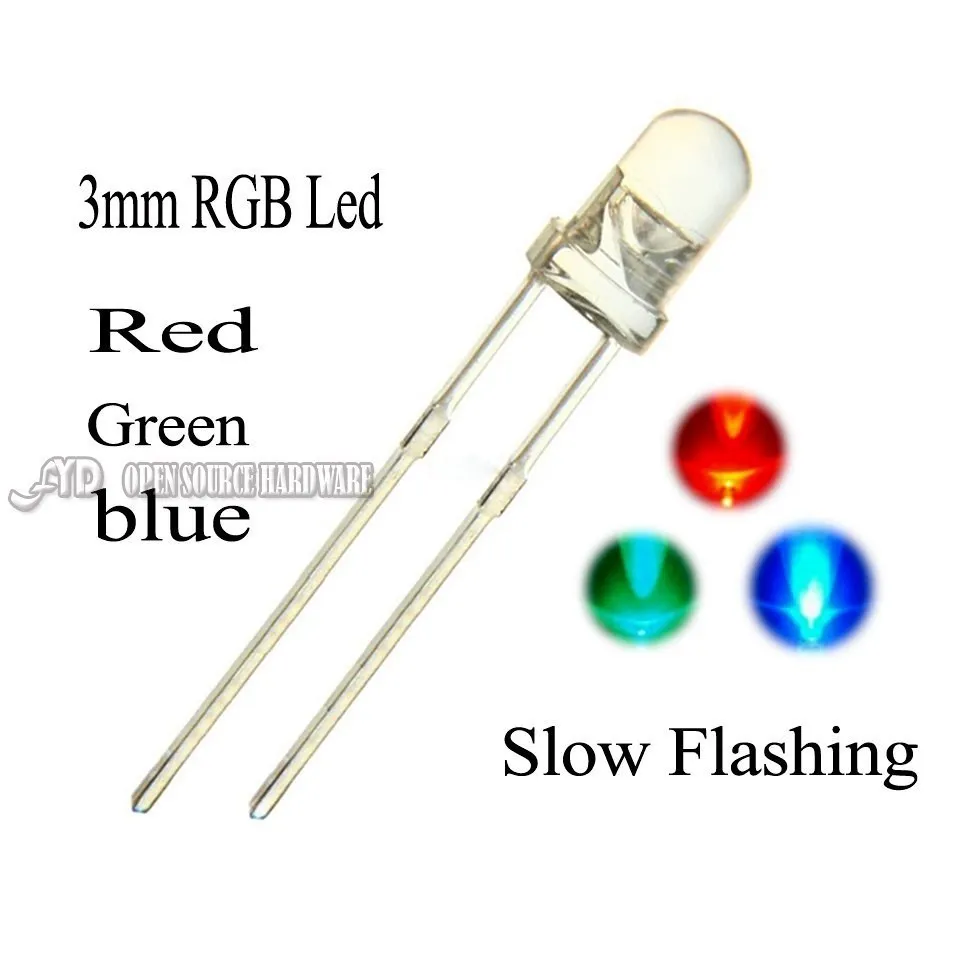 100Pcs 3 Millimetri Di Acqua Chiara Rotonda Light Emitting Diode Led Lampeggiante Lento Rgb Lampeggiante Multicolore Sfarfallio Ultra Luminoso