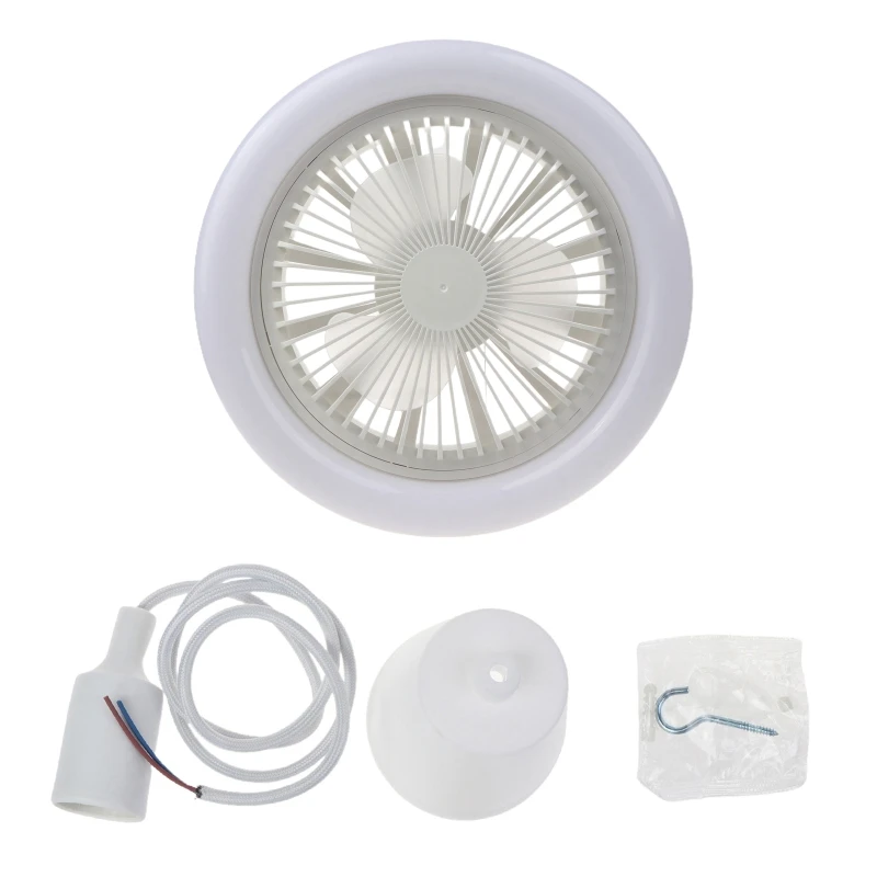 

10.2" Ceiling Fan with LED Light + 1m E27 Cable Flush Mount for Bedroom Office Dropship